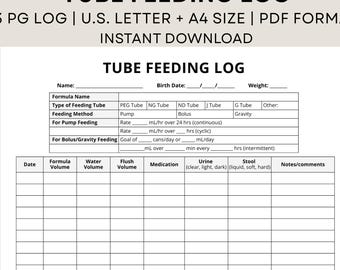 Registro de alimentación por sonda imprimible: Seguimiento de salud e hidratación (Descarga digital, PDF)