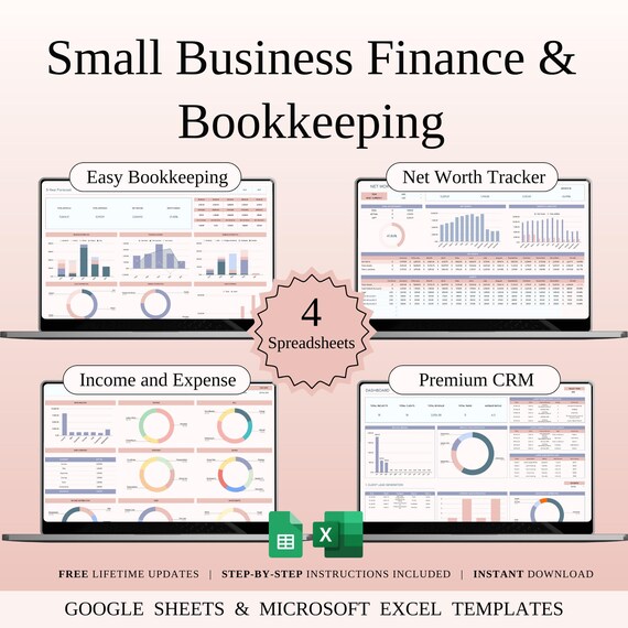 Small Business Finance Bundle | Bookkeeping, CRM, and Net Worth Google Sheets and Excel