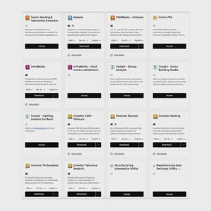 May include: A grid of software application icons on a white background. Each icon has a title and a button labeled "Access" or "Download". The applications cover various engineering and manufacturing tools.