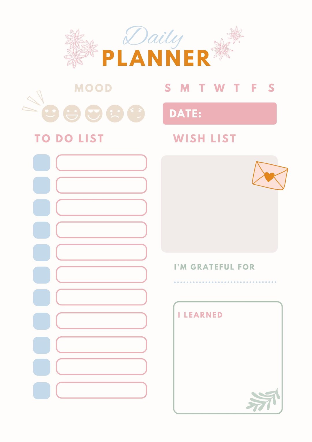 Daily Planner Printable | Cute Minimal to Do List | Mood Tracker | A4 ...