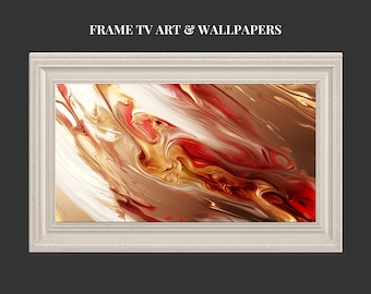 No2: Digitale Kunst für Samsung Frame TV – Rot, Orange & Gold Abstraktes Luxus-Kunstwerk | Modernes Wanddisplay | Digitales Hintergrundbild