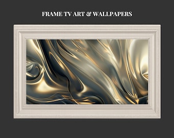 No5: Digitale Kunst für Samsung Frame TV – Silber & Gold Abstraktes Luxus-Kunstwerk | Modernes Wanddisplay | Digitales Hintergrundbild