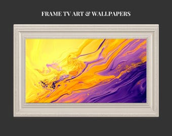 No3: Digitale Kunst für Samsung Frame TV – Lila, Gelb & Gold Abstraktes Luxus-Kunstwerk | Modernes Wanddisplay | Digitales Hintergrundbild