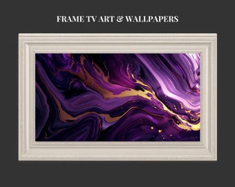 No7: Digitale Kunst für Samsung Frame TV – Lila & Gold Abstraktes Luxus-Kunstwerk | Modernes Wanddisplay | Digitales Hintergrundbild