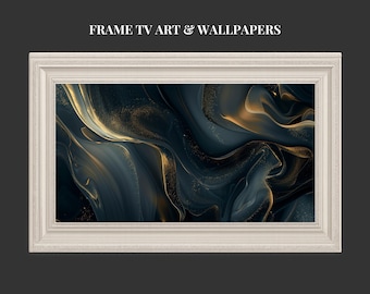 No4: Digitale Kunst für Samsung Frame TV – Marineblau & Gold Abstraktes Luxus-Kunstwerk | Modernes Wanddisplay | Digitales Hintergrundbild