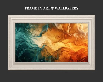 No9: Digitale Kunst für Samsung Frame TV – Petrol, Orange & Beige Abstraktes Luxus-Kunstwerk |Modernes Wanddisplay|Digitales Hintergrundbild
