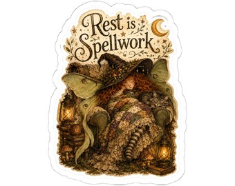Cozy Witch Fairy Sticker | Sleeping Spellwork Art, Cottagecore Journal Decal