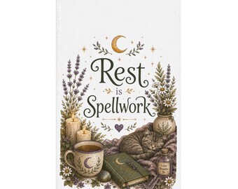 Rest is Spellwork-theedoek | Cottagecore Witchy keukendecor, gezellig cadeau voor thuis