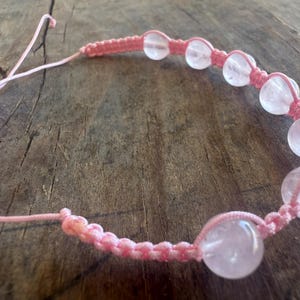 Delicate Rose Quartz Bracelet – 7 Beads, Pink Macrame, Adjustable for Petite to Large Wrists