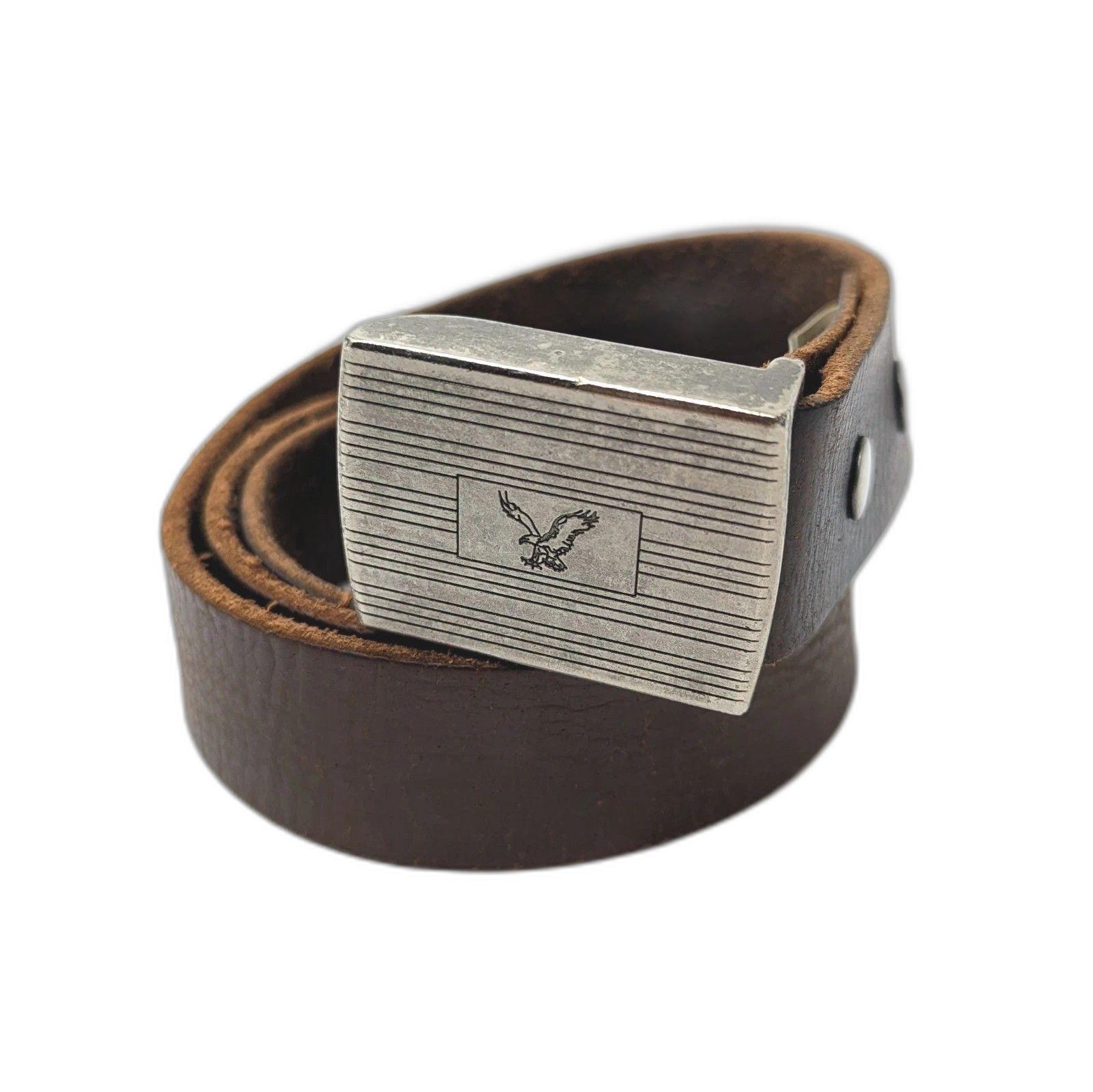 Vintage American Eagle Women’s 8 Leather Belt Brass Buckle Eagle Logo Brown Y2K American Eagle Outfitters Leather Brown Belts for Women for  main image 3