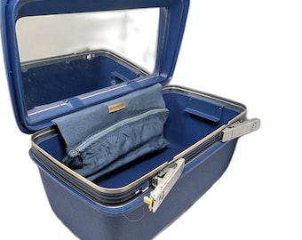 Samsonite Concord Blue Hard Shell Luggage Case 15x9x8 Vintage 70s Pan Am Retro