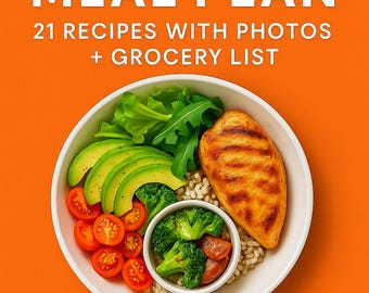 Plan de comidas semanal con 21 recetas y lista de la compra / Descarga digital