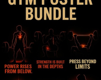 Pósteres de gimnasio Epic Strength: Arte mural motivador y apasionado (7 impresiones digitales)