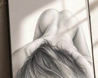 Minimalist Nude Woman Line Art Print - Sensual Female Figure Wall Art - Modern Black White Erotic Sketch Poster - Bedroom Aesthetic Canvas