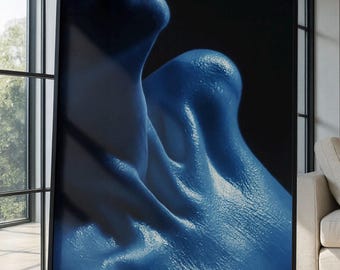 Lienzo de figura abstracta azul / Arte mural surrealista moderno