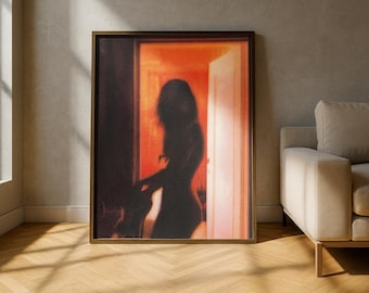 Impresión de arte mural con silueta de mujer sensual, arte femenino melancólico, figura desnuda cinematográfica, decoración moderna para dormitorio, descarga digital
