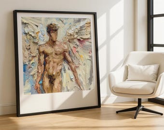 Impresión artística abstracta de figura masculina desnuda / Impasto texturizado, decoración minimalista