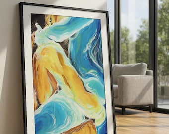 Lámina abstracta costera: La tierra se encuentra con el mar, minimalista moderno (descarga digital)