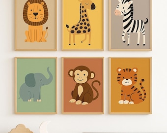 Láminas de animales de safari para habitación de bebé: Decoración (6 descargas digitales)