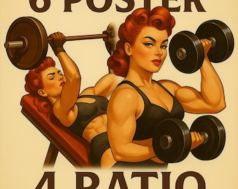Póster vintage de mujer fuerte: arte de pared de gimnasio retro (descarga digital)