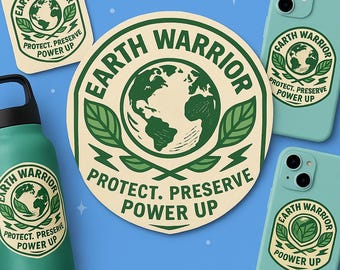 Pegatina de guerrero de la tierra: vinilo ecológico para portátil, botella y cuaderno.