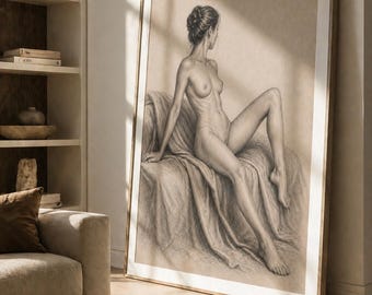 Cuadro sensual de mujer desnuda sentada, póster erótico de figura femenina, decoración sexy para dormitorio o tocador, lienzo minimalista de mujer desnuda, arte de desnudos
