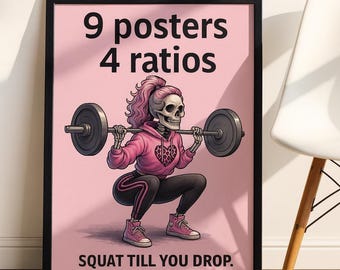 Skeleton Gym Poster Set: Halloween Fitness Art Prints (Digital Download)