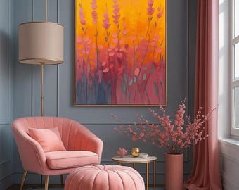 Lámina enmarcada de flores al atardecer – Arte botánico vibrante para la pared