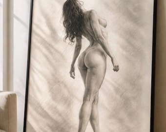 Impresión artística de pared con figura femenina desnuda de gran tamaño - Póster de boceto sensual - Arte erótico minimalista - Decoración moderna para sala de estar - Impresión mate