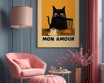 Bonjour Mon Amour Cat Poster – French Café Matte Print