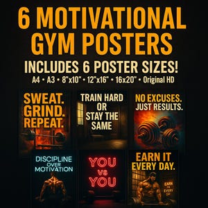 Motivational Gym Wall Art Prints: Workout Quote Posters (Digital Download)