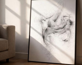 Lámina artística de mujer desnuda erótica – Boceto abstracto del cuerpo femenino – Arte mural minimalista y sensual – Dibujo erótico moderno – Dormitorio y sala de estar