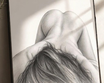 Sensual Nude Woman Wall Art Printable – Erotic Fine Art Sketch, Feminine Body Drawing, Black White Sexy Bedroom Decor, Minimalist Modern