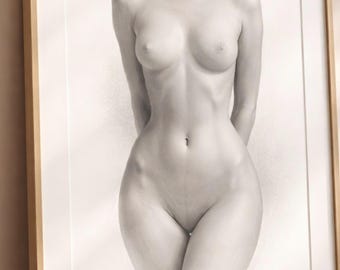 Cuadro de pared con imagen sensual de una mujer desnuda, impresión en blanco y negro del cuerpo femenino, decoración erótica minimalista para dormitorio, arte de pared moderno y sexy.