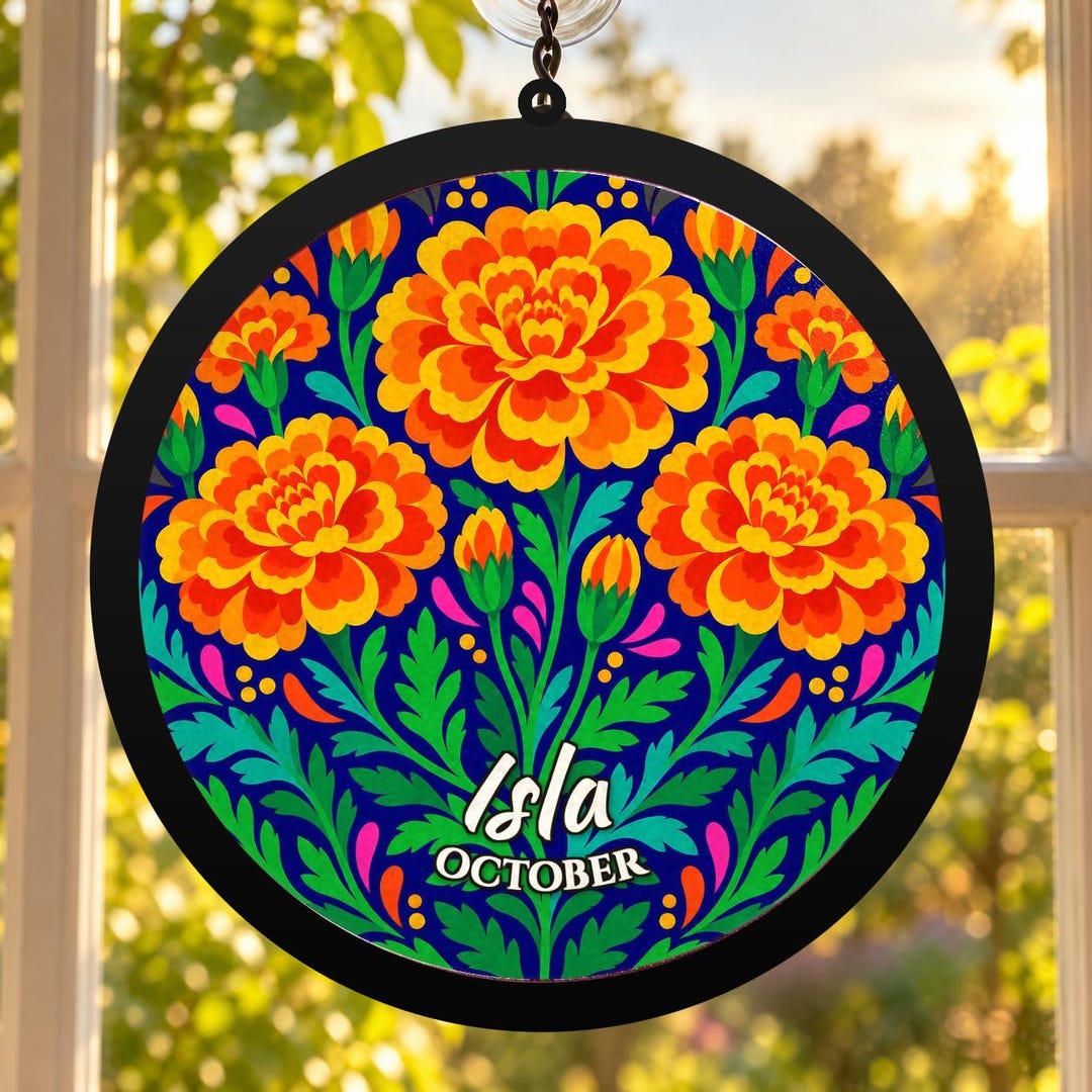 Loading Gift Window Folk Art Marigold Birth Flower Suncatcher | Personalized October ...