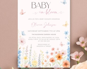 Wildflower Baby Shower Invitation: Editable Canva Template (Digital Download