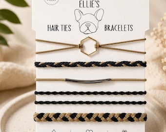 Elastic Hair Tie Bracelet: Black & Tan Hair Accessories