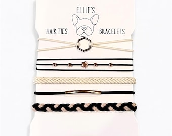 Elastic Hair Tie Bracelets | Black & Tan Hair Accessories