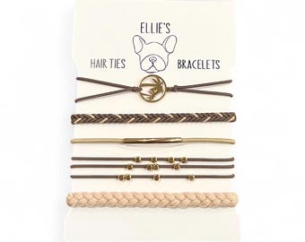 Elastic Hair Tie Bracelet: Gray and Tan Hair Accessories Bands