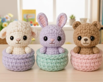 Crochet Animal Basket Pattern Bundle PDF | Amigurumi Bunny Bear Lamb Crochet Pattern | Digital Download DIY Plush Toy