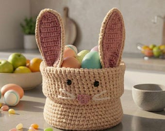 Crochet Easter Bunny Basket Pattern PDF | Amigurumi Rabbit Egg Holder Basket (Digital Download)