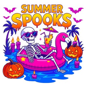 Halloween Flamingo Skeleton PNG: Summer Spooks Shirt Design