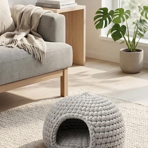 Chunky Crochet Cat Cave Pattern, Igloo Pet Bed, Jumbo Yarn DIY House (PDF Download)