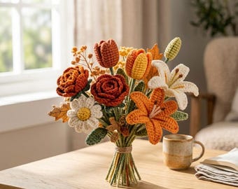 Crochet Flower Bouquet Pattern PDF | Rose Tulip Lily Daisy Amigurumi Flowers | DIY Bouquet Crochet Pattern | Instant Download