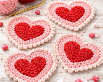 Heart Coaster Crochet Pattern PDF | Beginner Granny Heart Mug Rug (Digital Download)