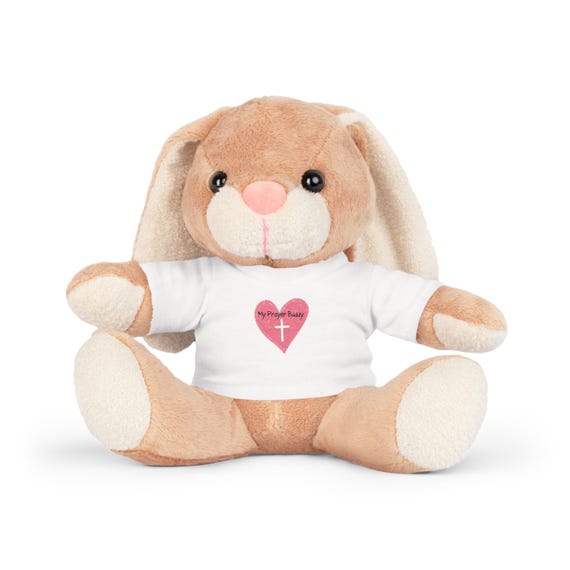 Prayer Buddy Plush Toy: Elephant, Bear, Bunny, Sheep with T-Shirt