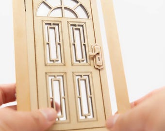 Miniature Dollhouse Front Door – 1:12 Scale Wooden Door with Hinges