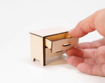 Miniature Wooden Nightstand, 1:12 Scale Dollhouse Furniture (6 Colors to choose from)