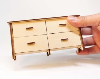 1:12 Scale Miniature Dresser with Working Drawers & Mirror