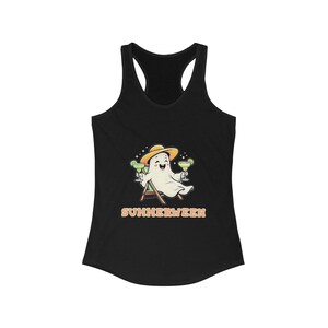 Ghostly Summerween Racerback Tank | Fun Summer Top, Halloween Tee, Women&#39;s Ghost Shirt, Casual Beachwear, Gift for Ghost Lovers